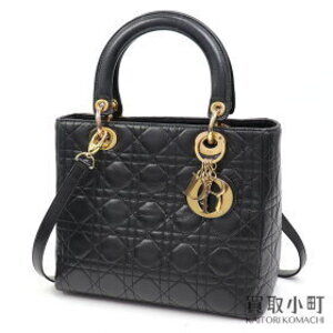 Dior Lady Classic Handbag Cannage Stitch Black Lambskin LADYDIOR Noir Black